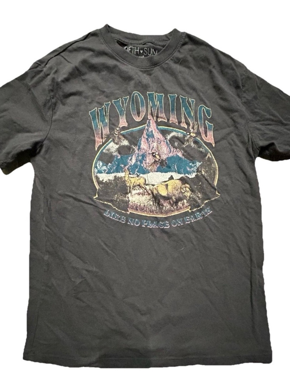 Women’s Charcoal Grey Short Sleeve T Shirt Size Small Wyoming